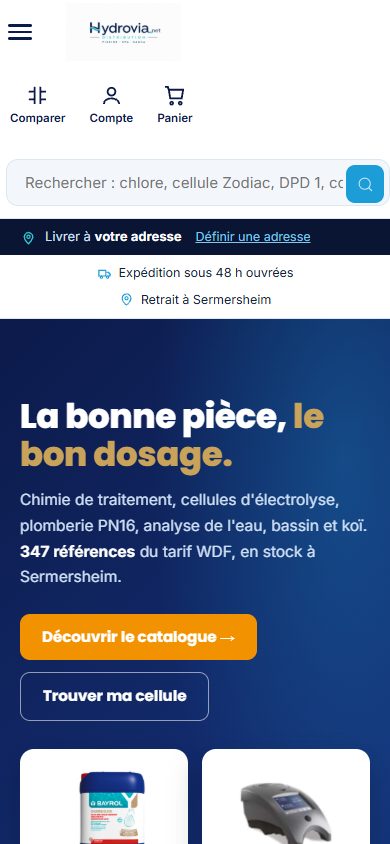La boutique Hydrovia sur un téléphone