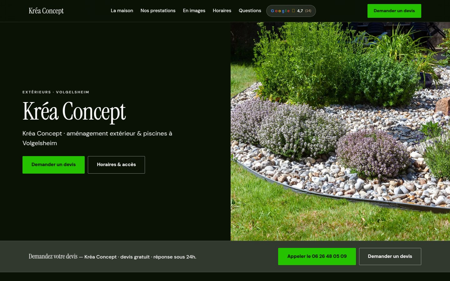 Site de Kréa Concept, aménagement extérieur